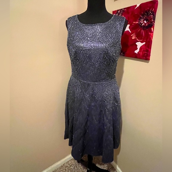 Aidan Mattox Beaded Mesh Fit & Flare Cocktail Dress size 10